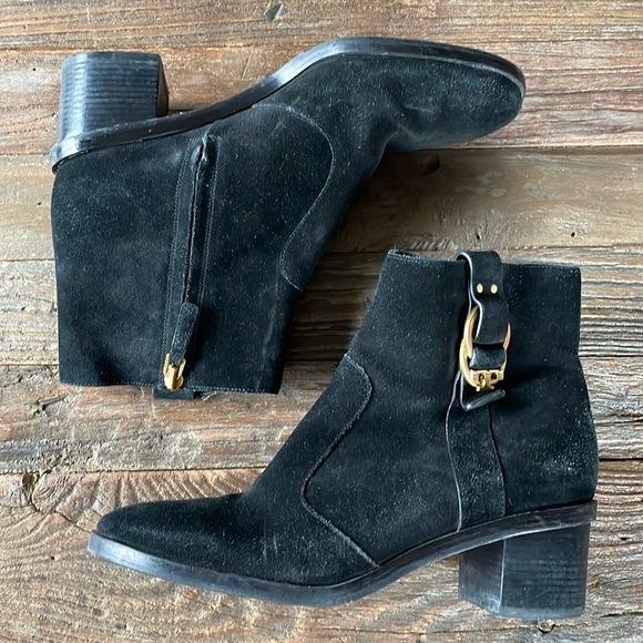 Tory Burch Marsden black suede heeled booties EUC size 7.5/8 - Picture 3 of 13